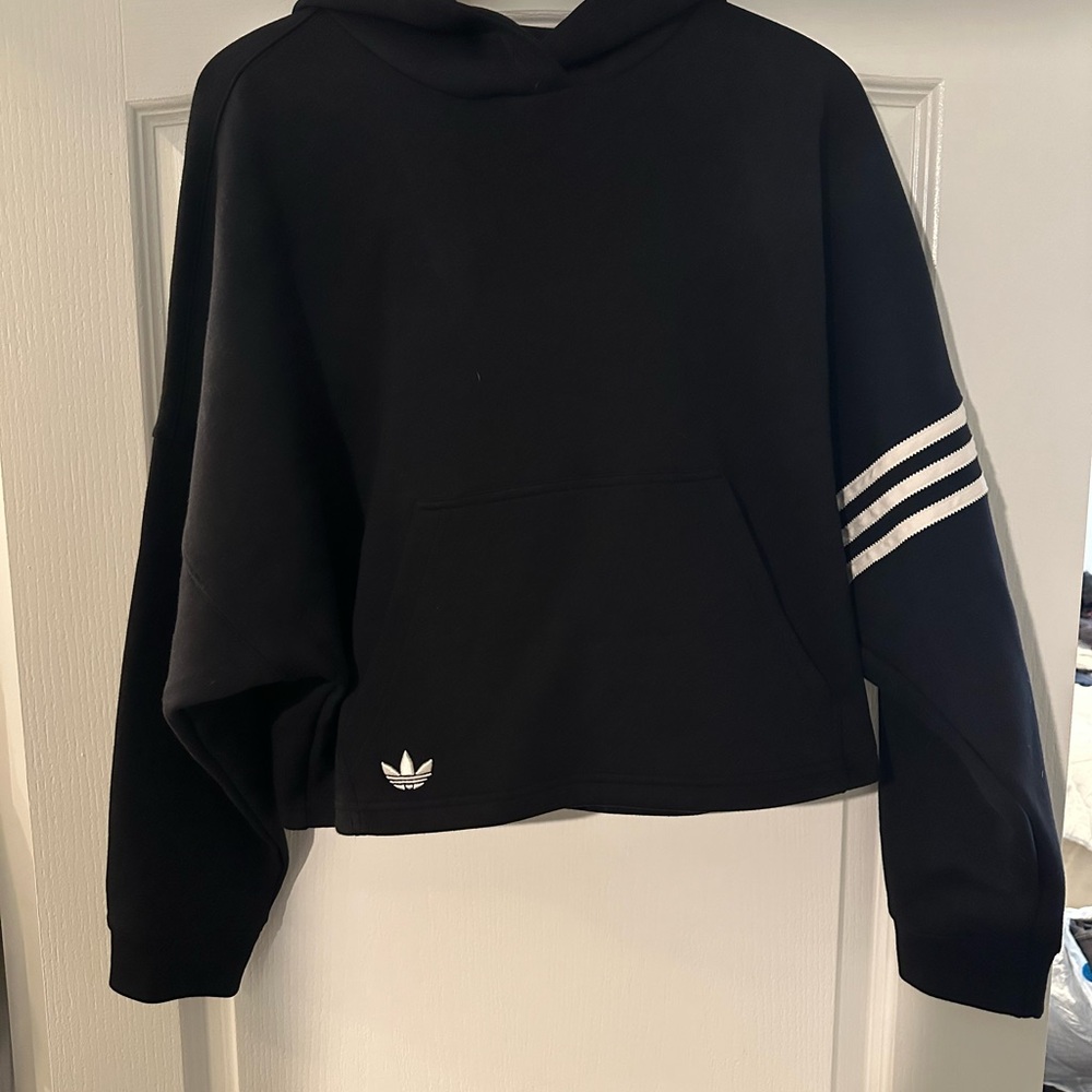 Adidas Black Hoodie AND pants with White Stripes